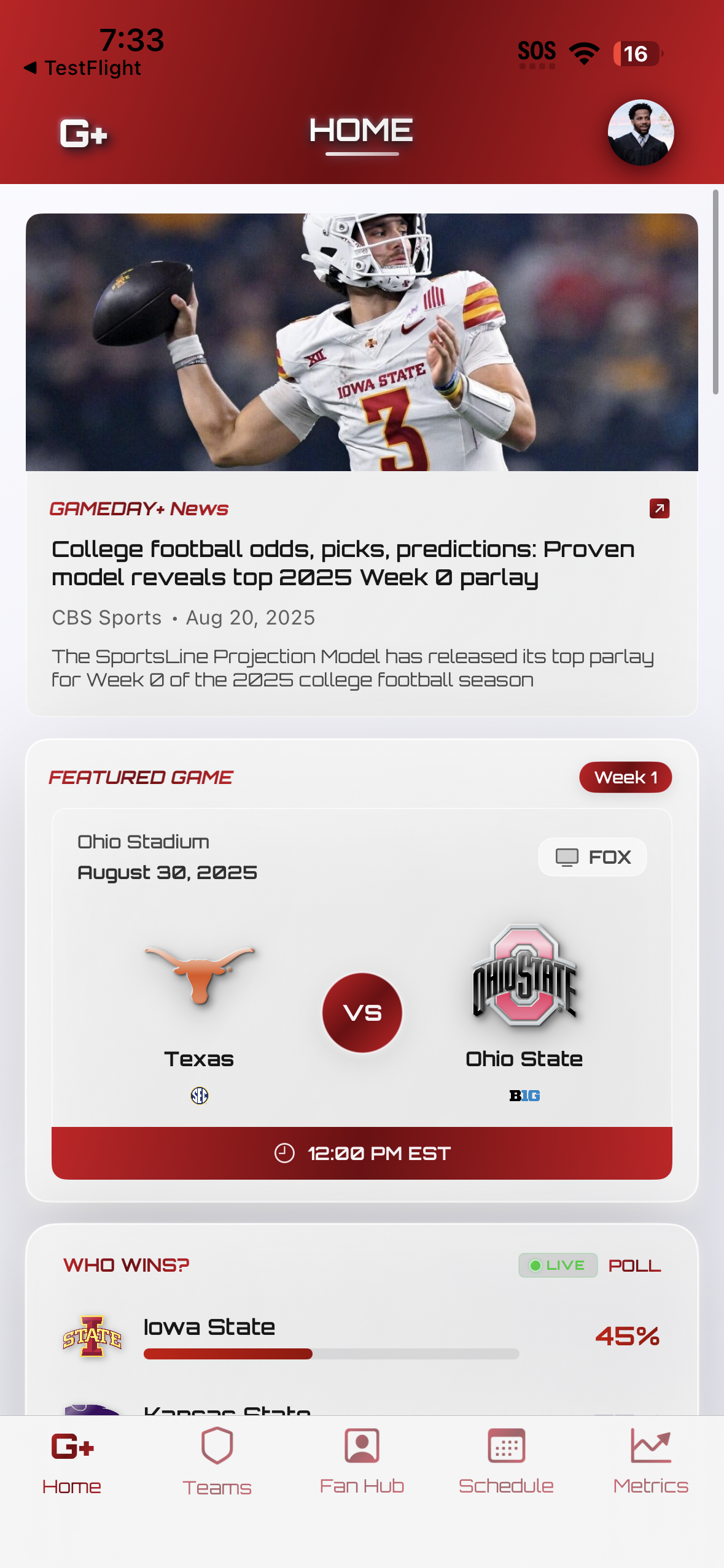 GameDay+ Home Dashboard - #1 college football analytics platform with live NCAA statistics